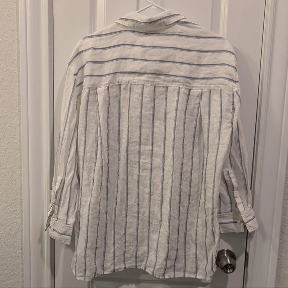 Madewell OG Sheer Oversized Striped White and Blue Button-Up Shirt